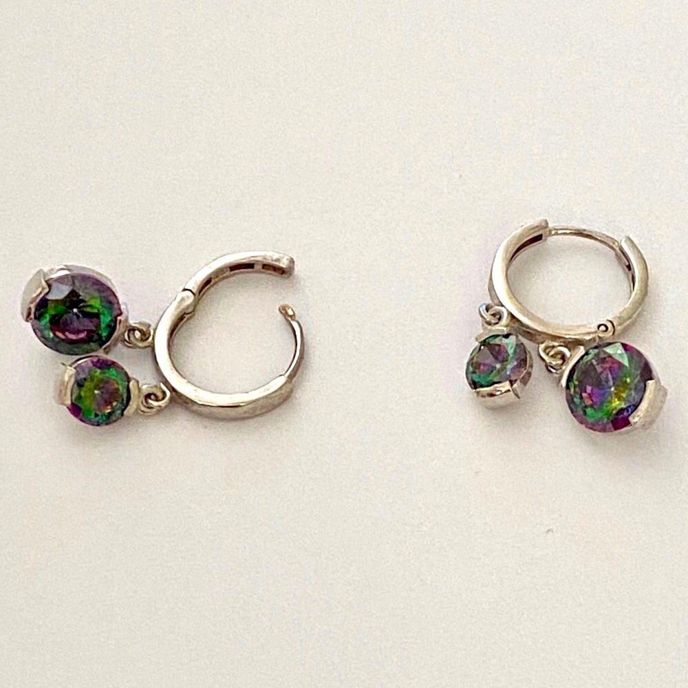 925 Silver earrings double purple green stones - Picture 1 of 6